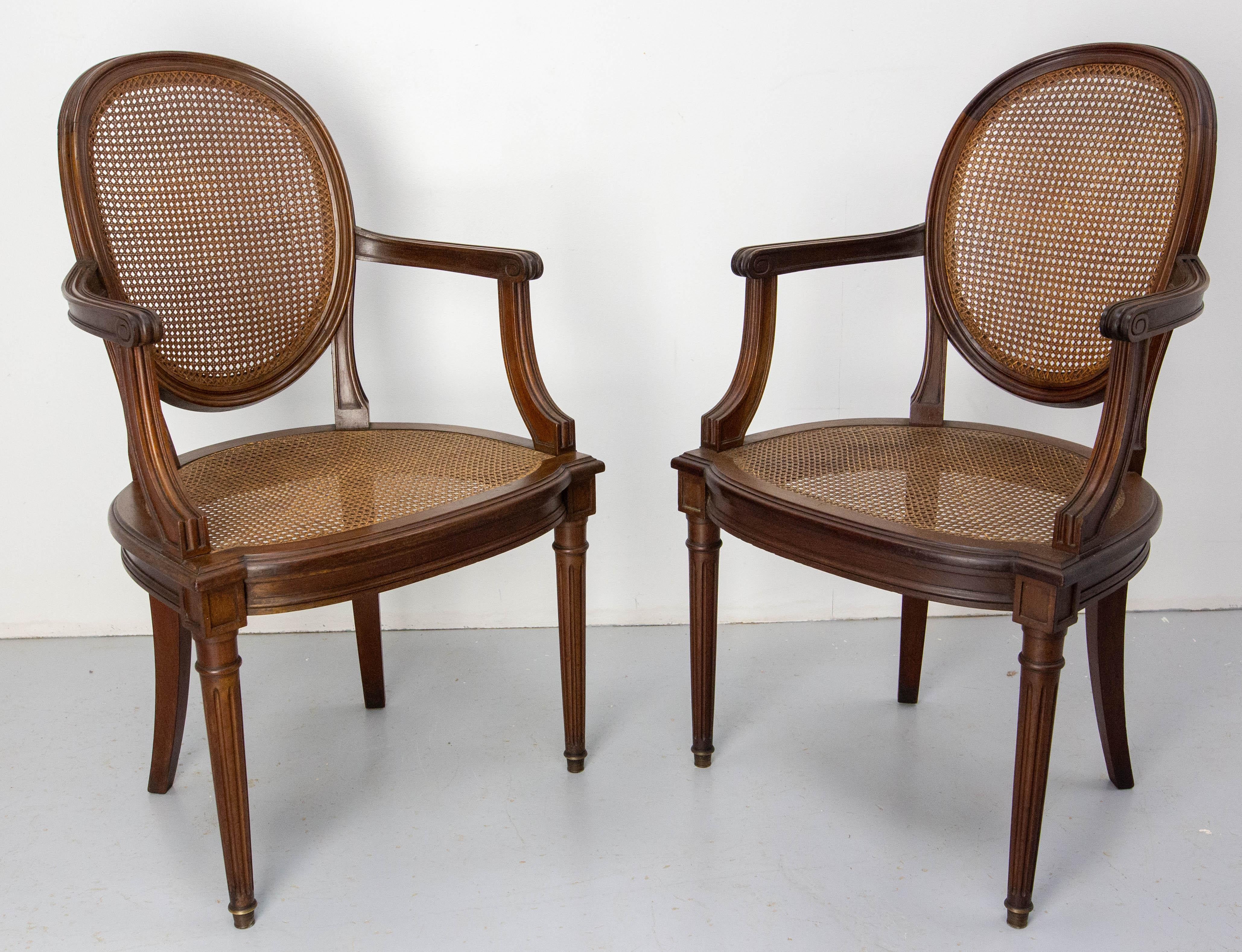Set of Four Chairs & Two Armchairs Wood  & Cane Louis XVI St, French, circa 1900 In Good Condition For Sale In Labrit, Landes