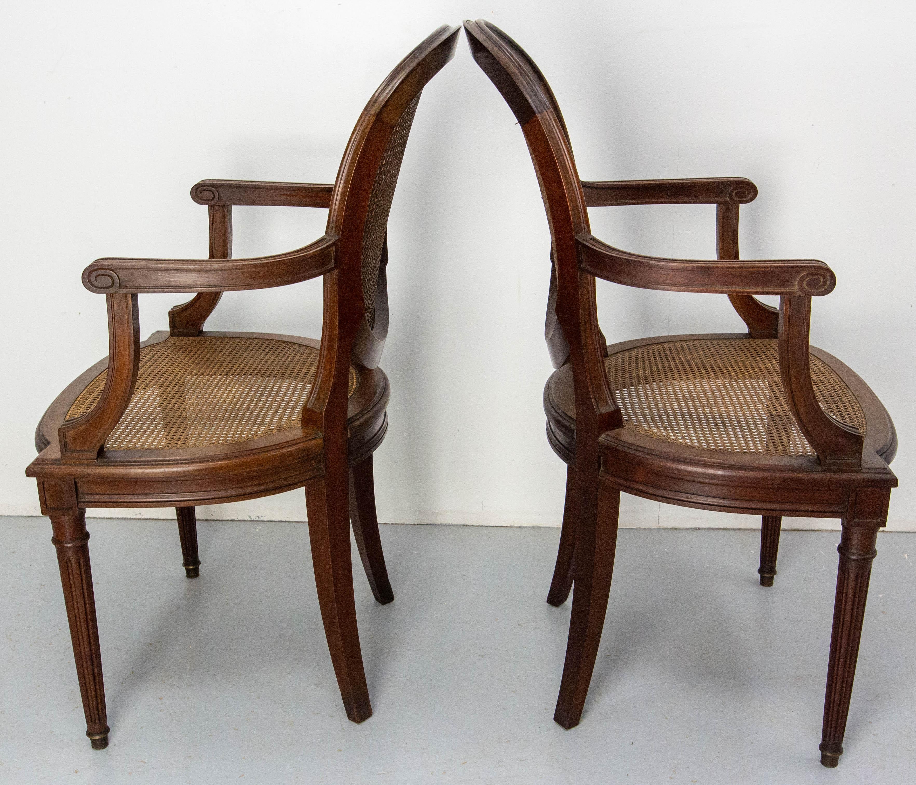 19th Century Set of Four Chairs & Two Armchairs Wood  & Cane Louis XVI St, French, circa 1900 For Sale