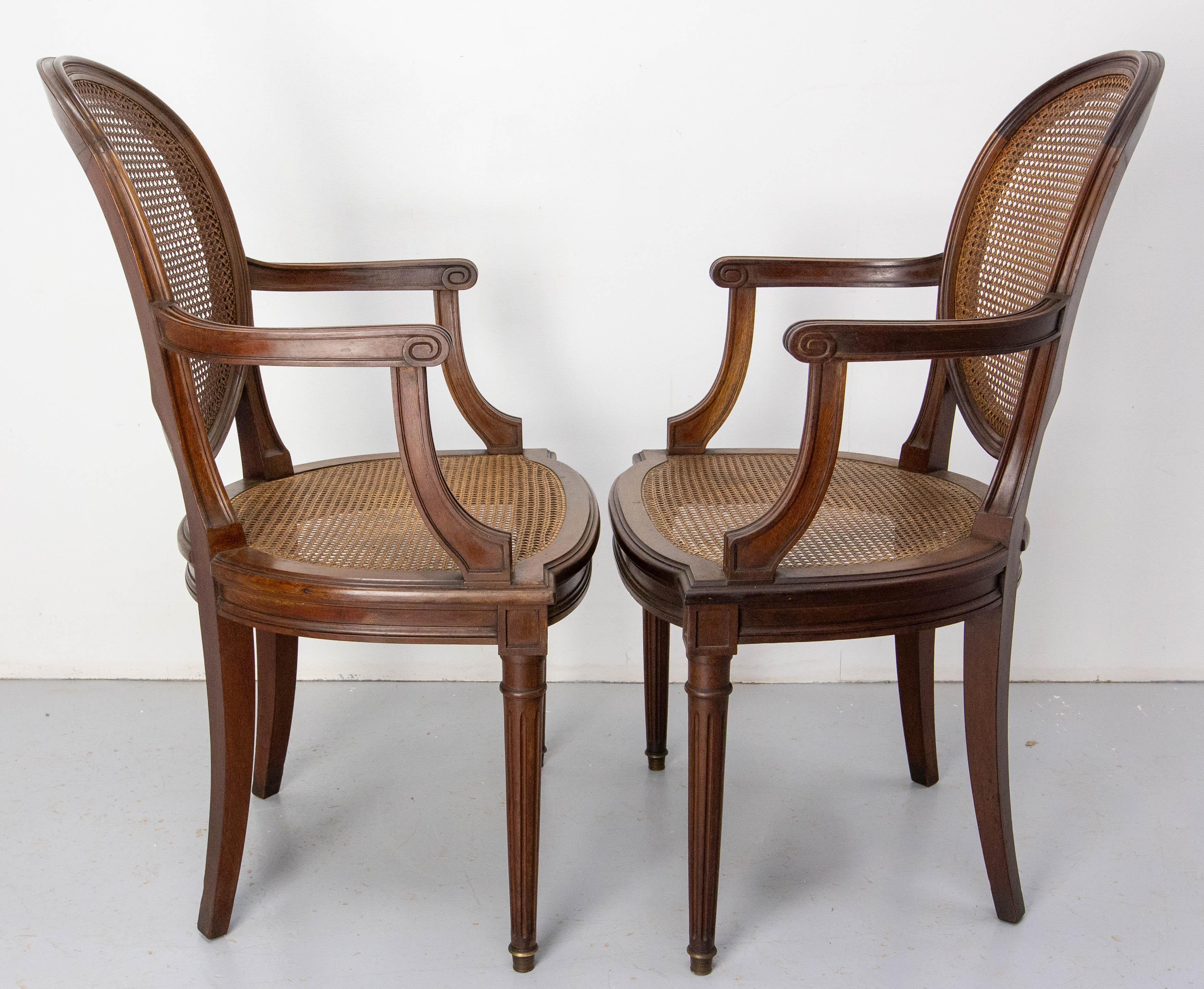 Set of Four Chairs & Two Armchairs Wood  & Cane Louis XVI St, French, circa 1900 For Sale 2