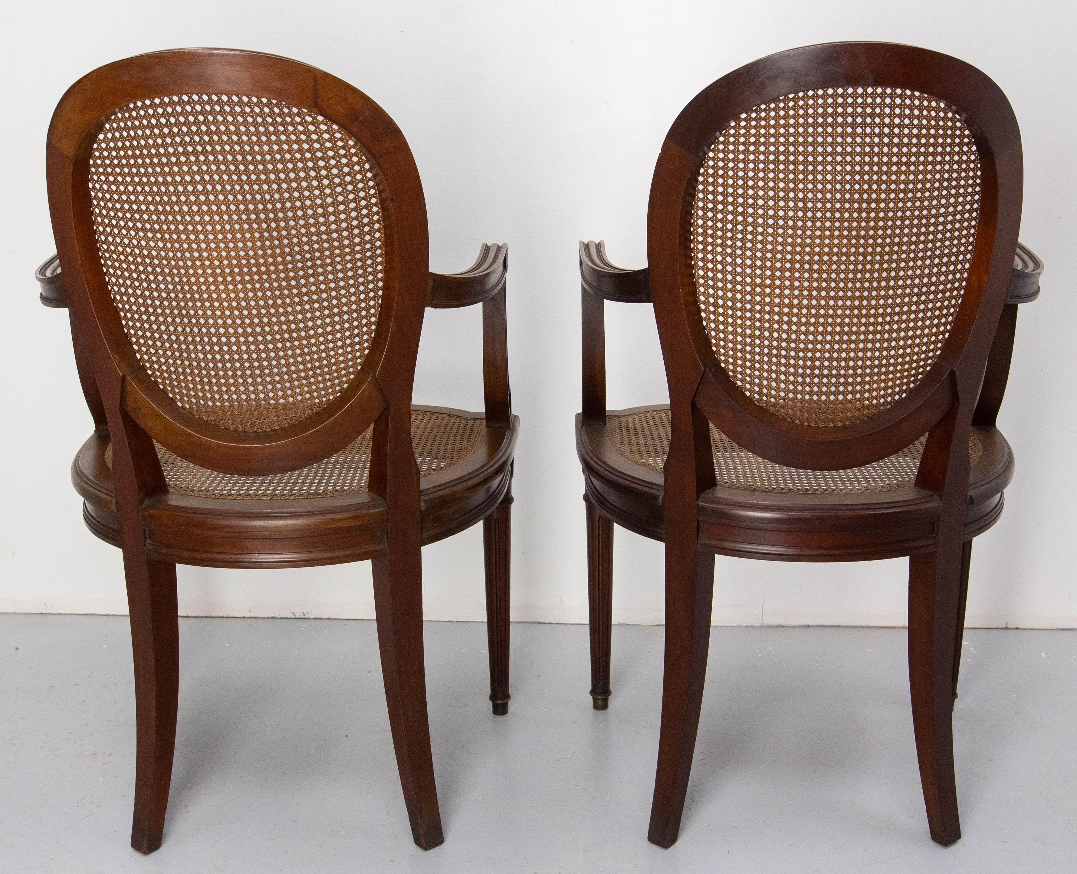 Set of Four Chairs & Two Armchairs Wood  & Cane Louis XVI St, French, circa 1900 For Sale 3