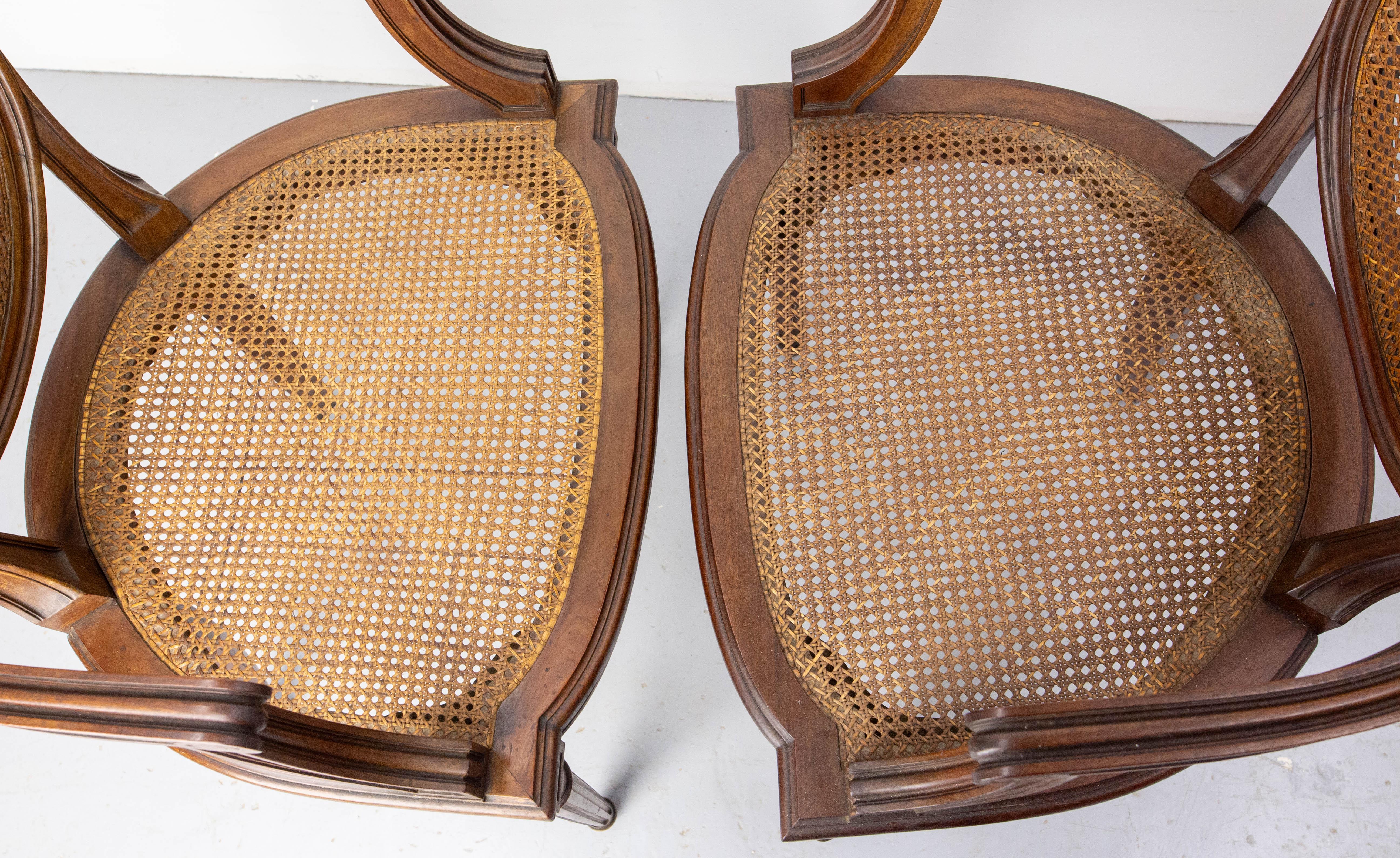 Set of Four Chairs & Two Armchairs Wood  & Cane Louis XVI St, French, circa 1900 For Sale 4