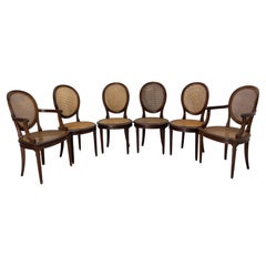 Set aus vier Stühlen und zwei Sesseln aus Holz  & Rohrstock Louis XVI St, Französisch, um 1900