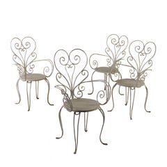 Set of Four Chairs Varnished Wrought Iron Vintage, Italy, 1950s-1960s