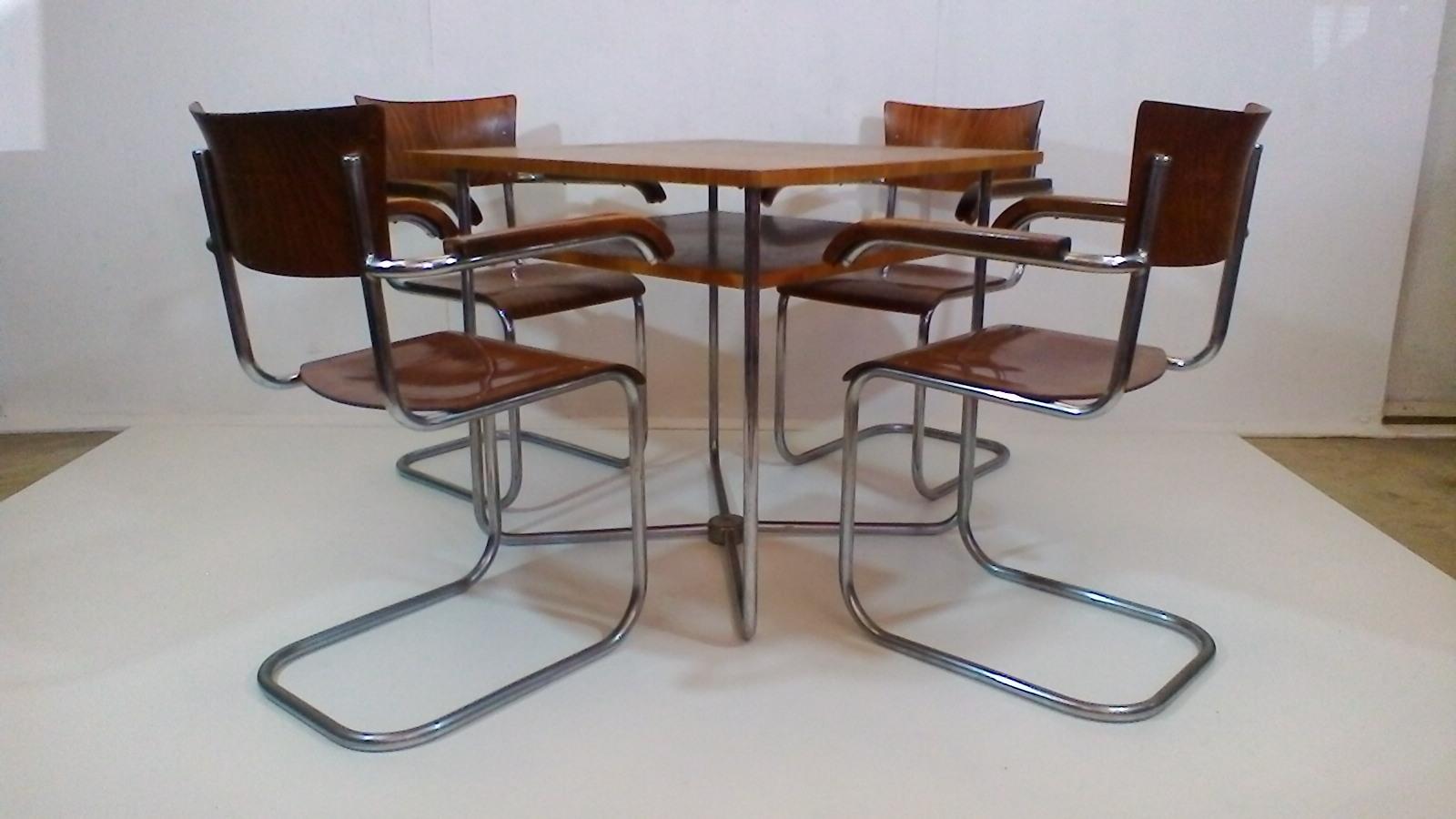 Set of four chairs with table by Robert Slezák, functionalism, 1935 2