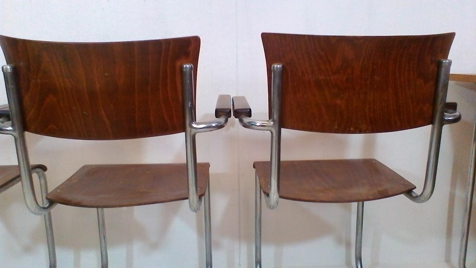 Set of four chairs with table by Robert Slezák, functionalism, 1935 In Good Condition In Praha, CZ