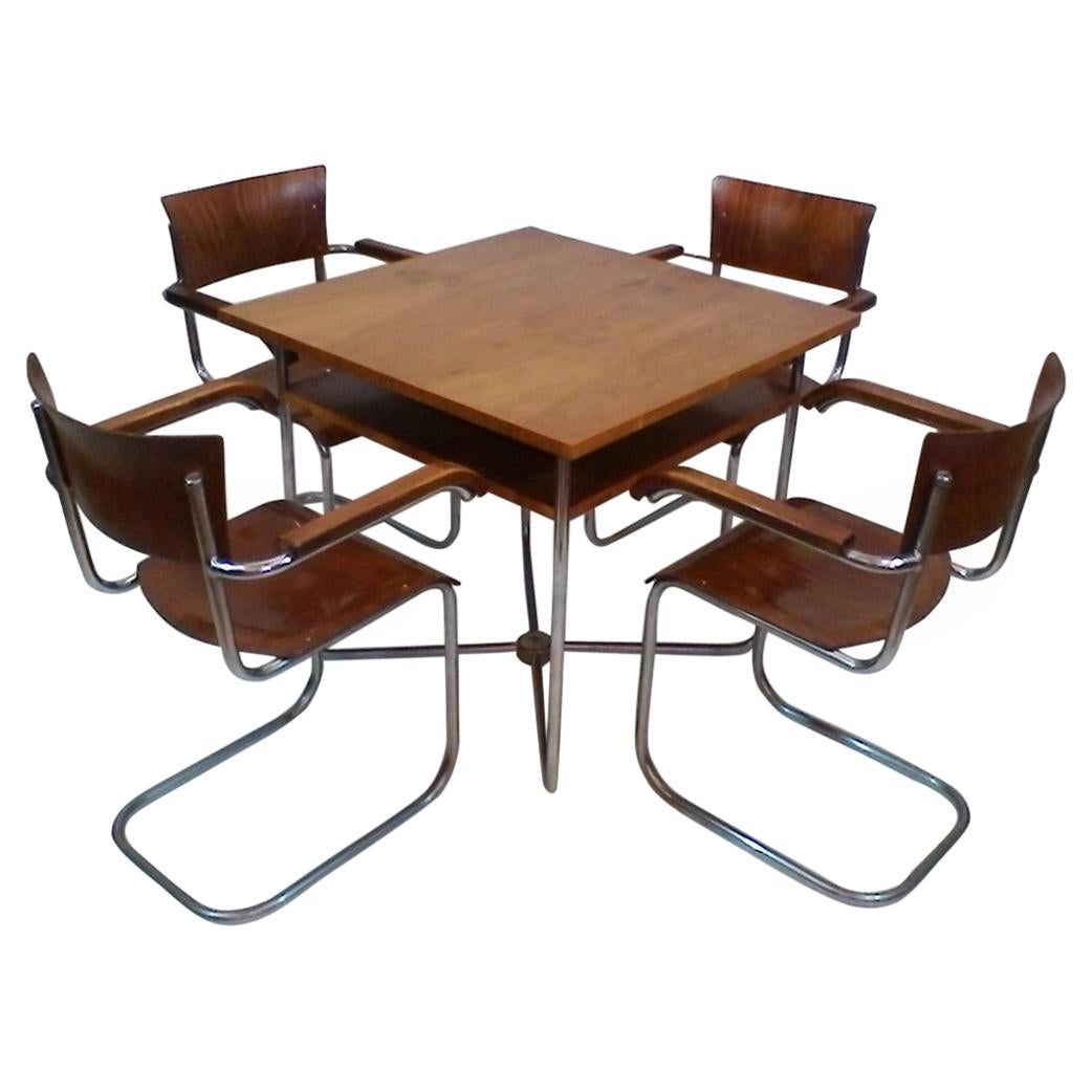 Set of four chairs with table by Robert Slezák, functionalism, 1935