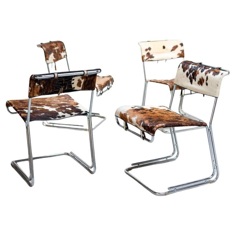Set of Four Italian Cantilever Chairs, 1970s For Sale