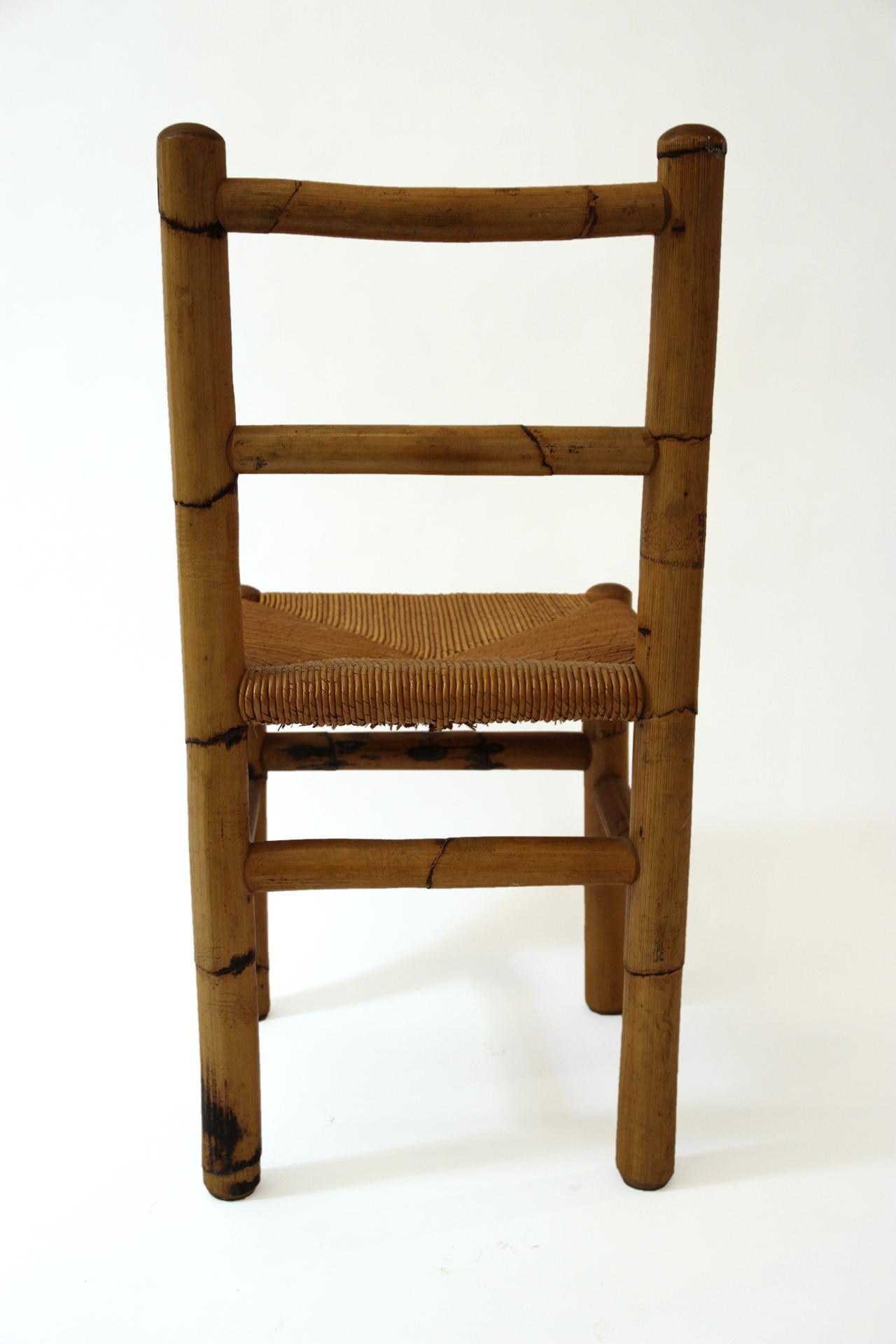 Set of Four Chairs, Wood and Bamboo, circa 1970, France In Good Condition In Nice, Cote d' Azur