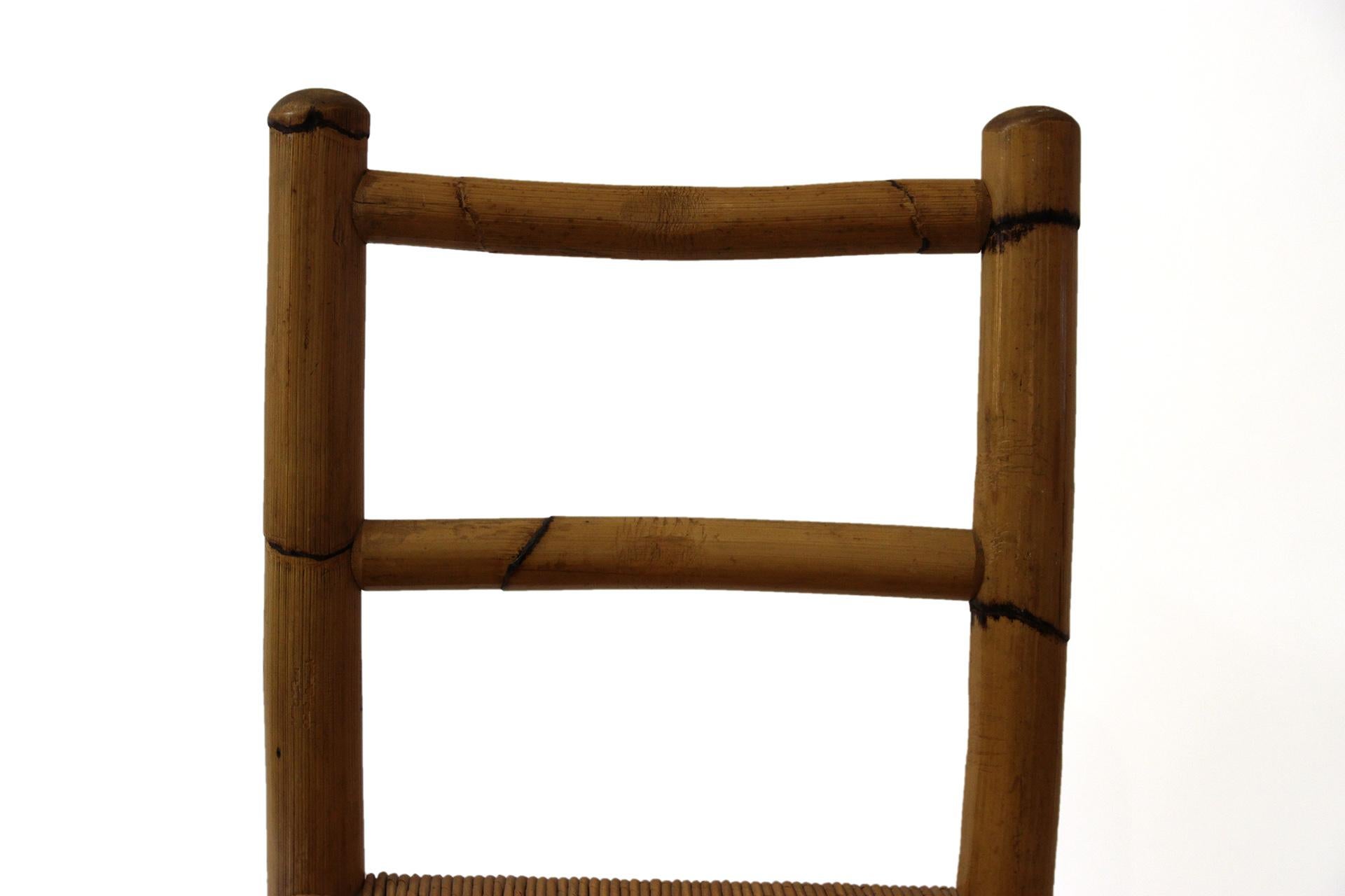 Late 20th Century Set of Four Chairs, Wood and Bamboo, circa 1970, France