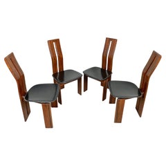 Set of Four Chairs Wood and Leather Mario Marenco for Mobil Girgi, Italy 1970s