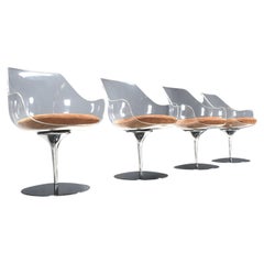 Set of Four Champagne chairs by Estelle & Erwine Laverne in Suede and Lucite