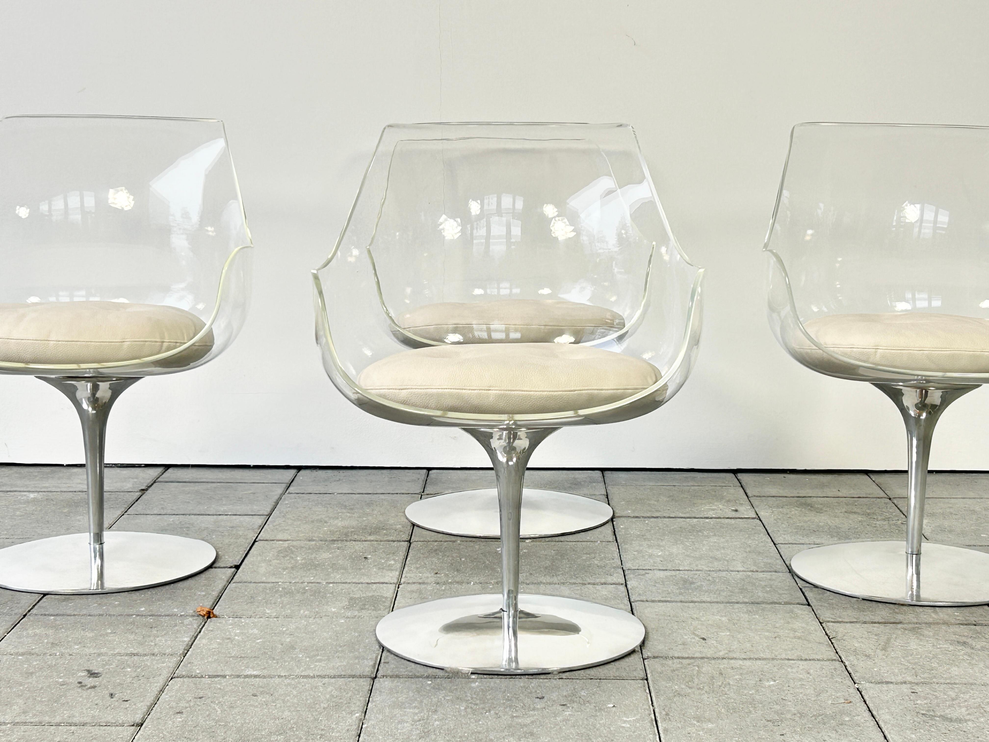 Aluminum Set of four Champagne chairs by Estelle & Erwine Laverne for Formes Nouvelles For Sale