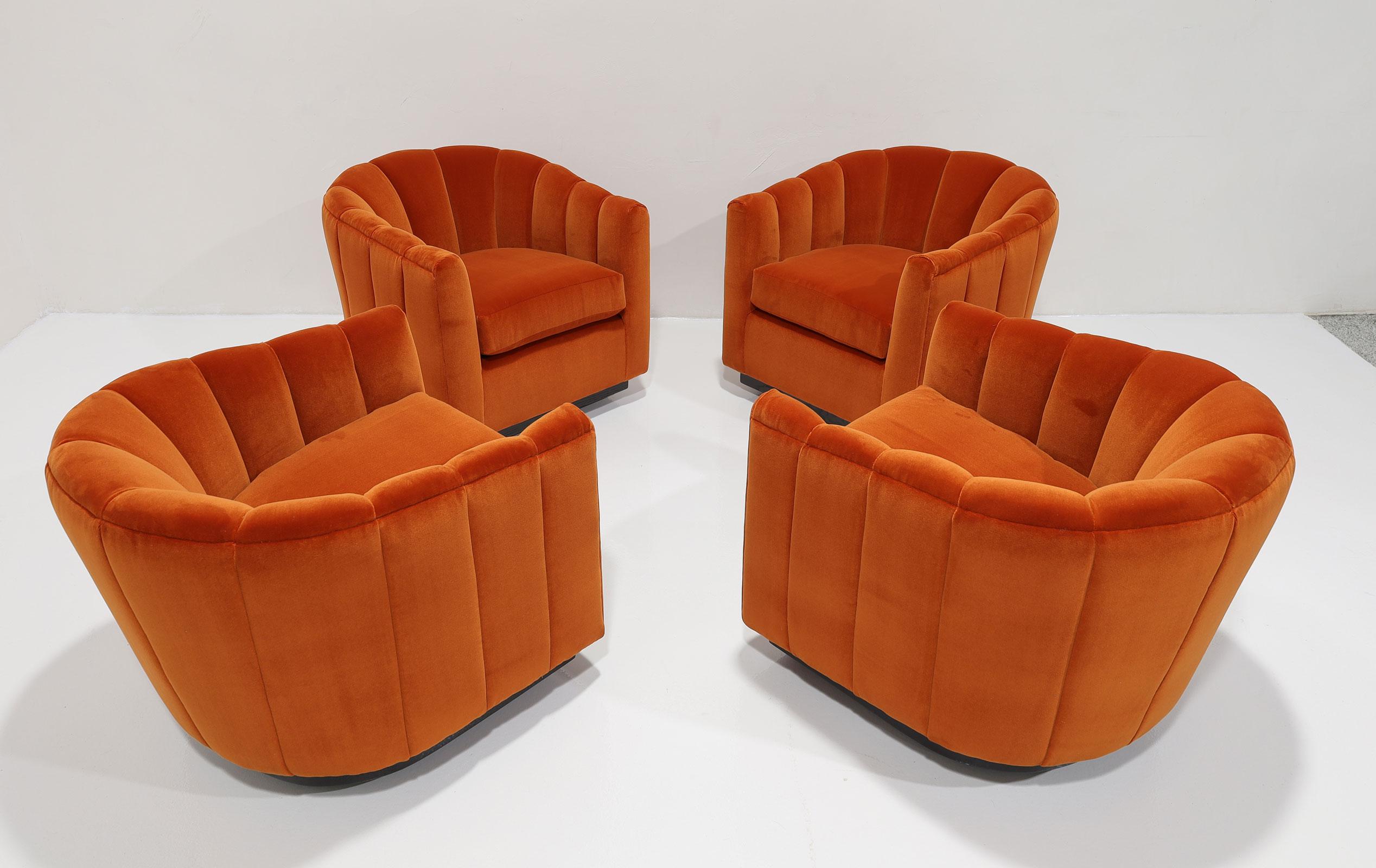 Mid-Century Modern Set of Four Channel Back Swivel Chairs, 1970s For Sale