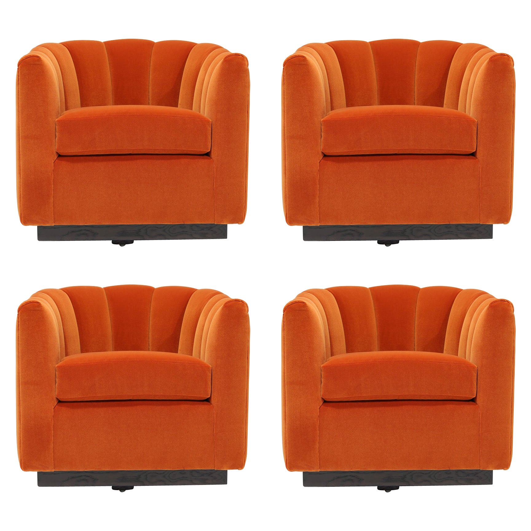 Set of Four Channel Back Swivel Chairs, 1970s