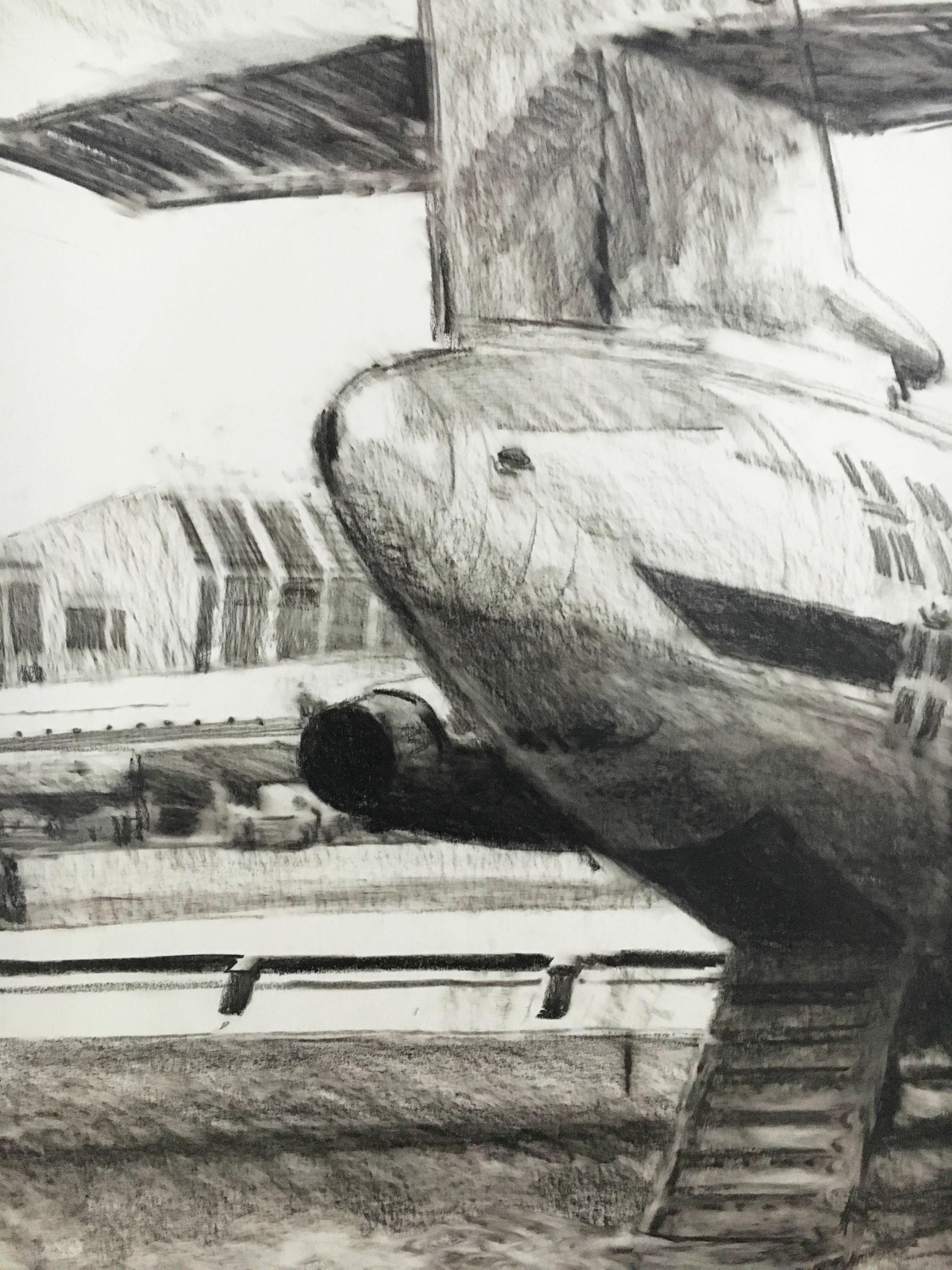 Set of Four Charcoal Drawings Building of the Newly Build Airport Vienna, 1959 For Sale 14