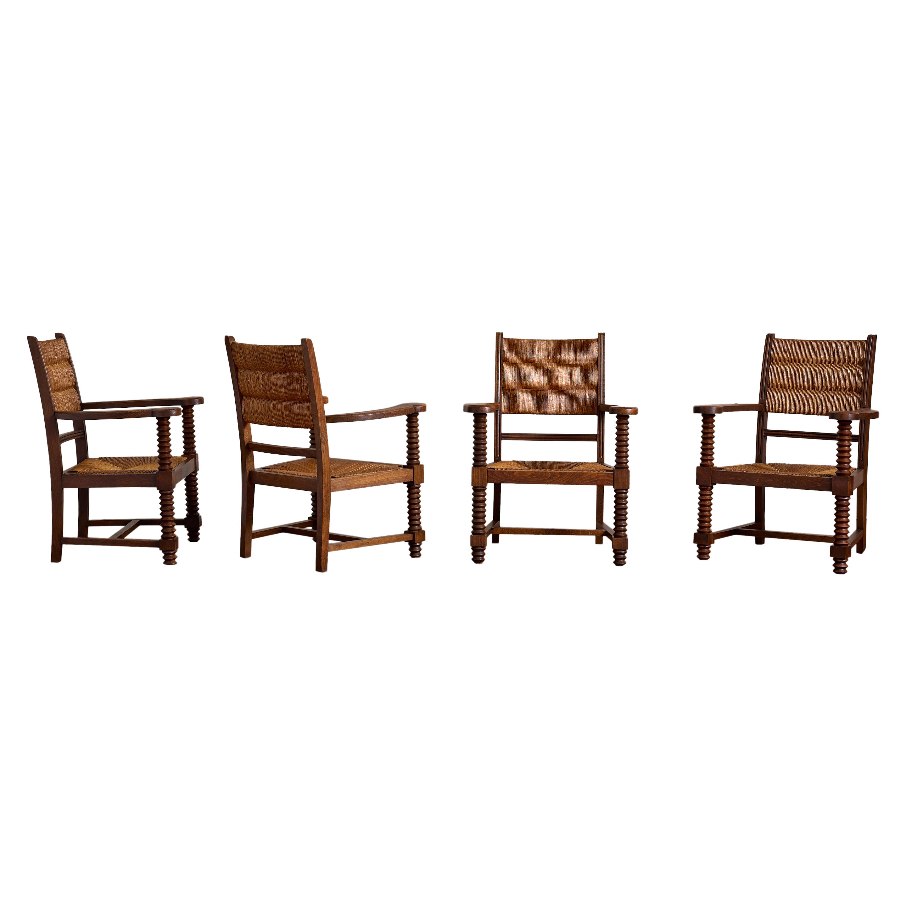 Set of Four Charles Dudouyt Arm Chairs