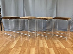 Set of Four Charles Hollis Jones Attributed Lucite & Velvet Counter Stools, 1970