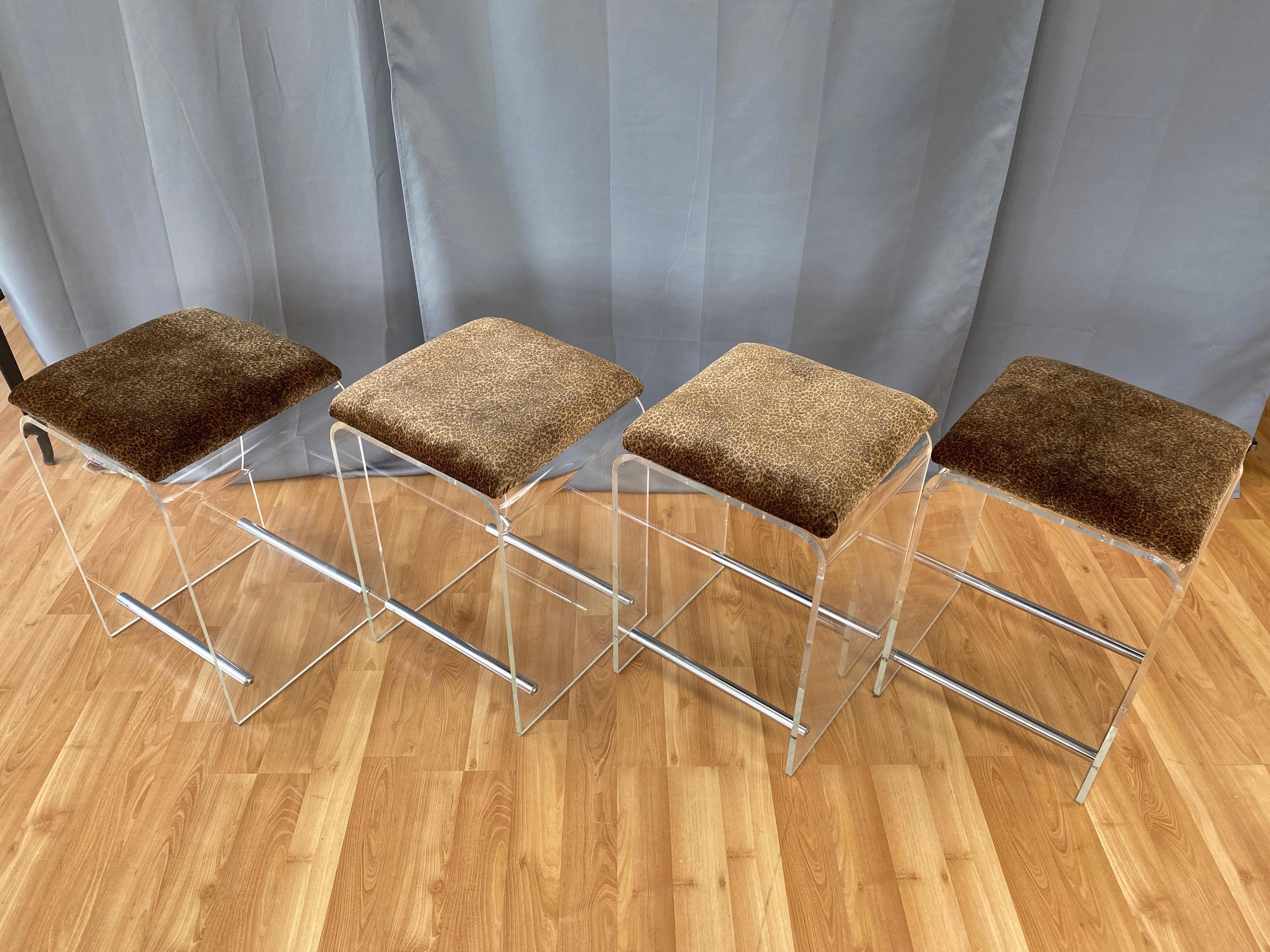 Set of Four Charles Hollis Jones Attributed Lucite & Velvet Counter Stools, 1970 In Good Condition In San Francisco, CA