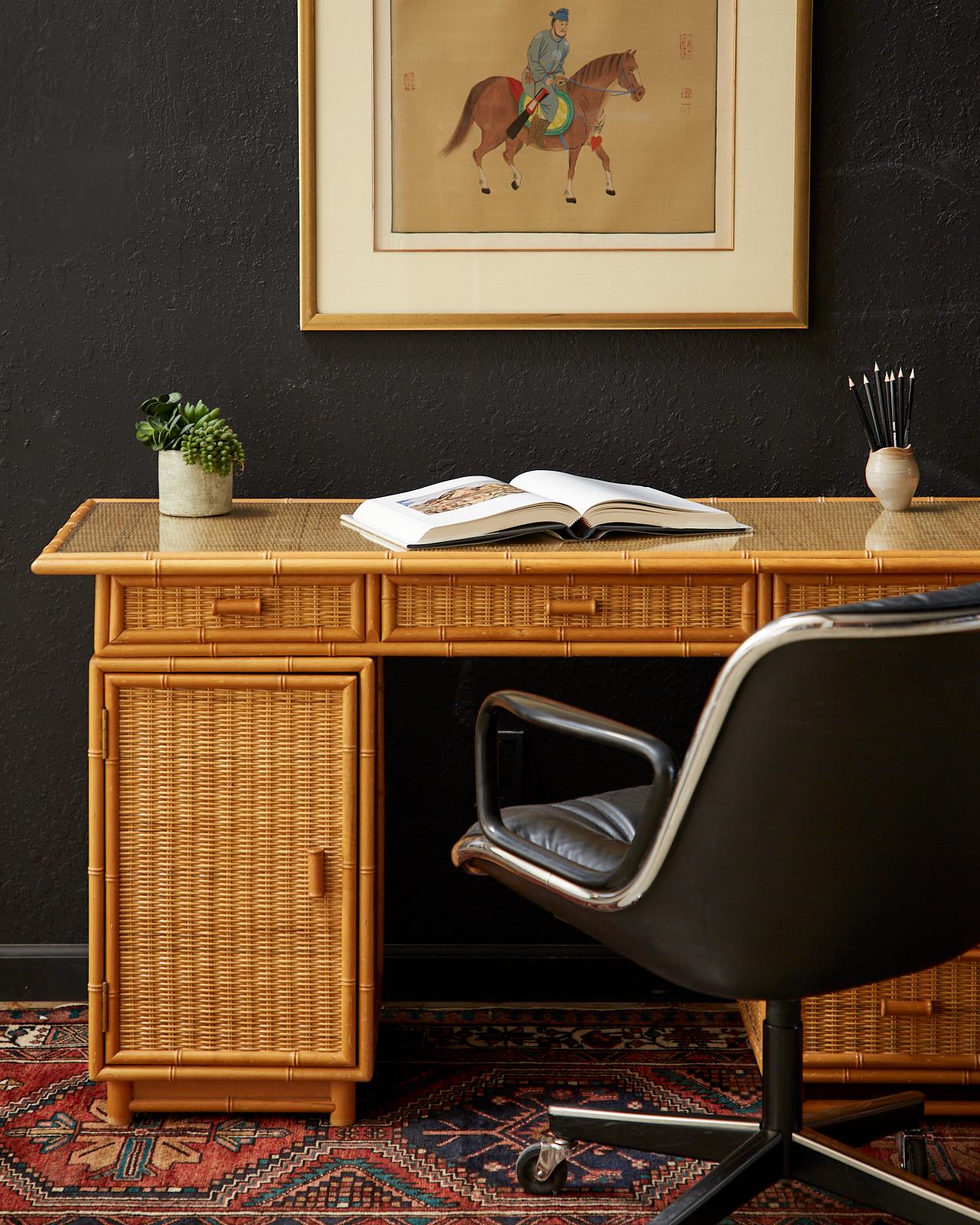 Gorgeous set of four Knoll leather executive desk office armchairs designed by Charles Pollock in 1963. The chairs feature a tufted, smooth supple leather upholstery in a rare sienna or brick color. Each chair has a tilt movement and 360 degree turn