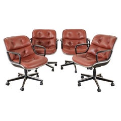 Set of Four Charles Pollock for Knoll Leather Executive Desk Chairs