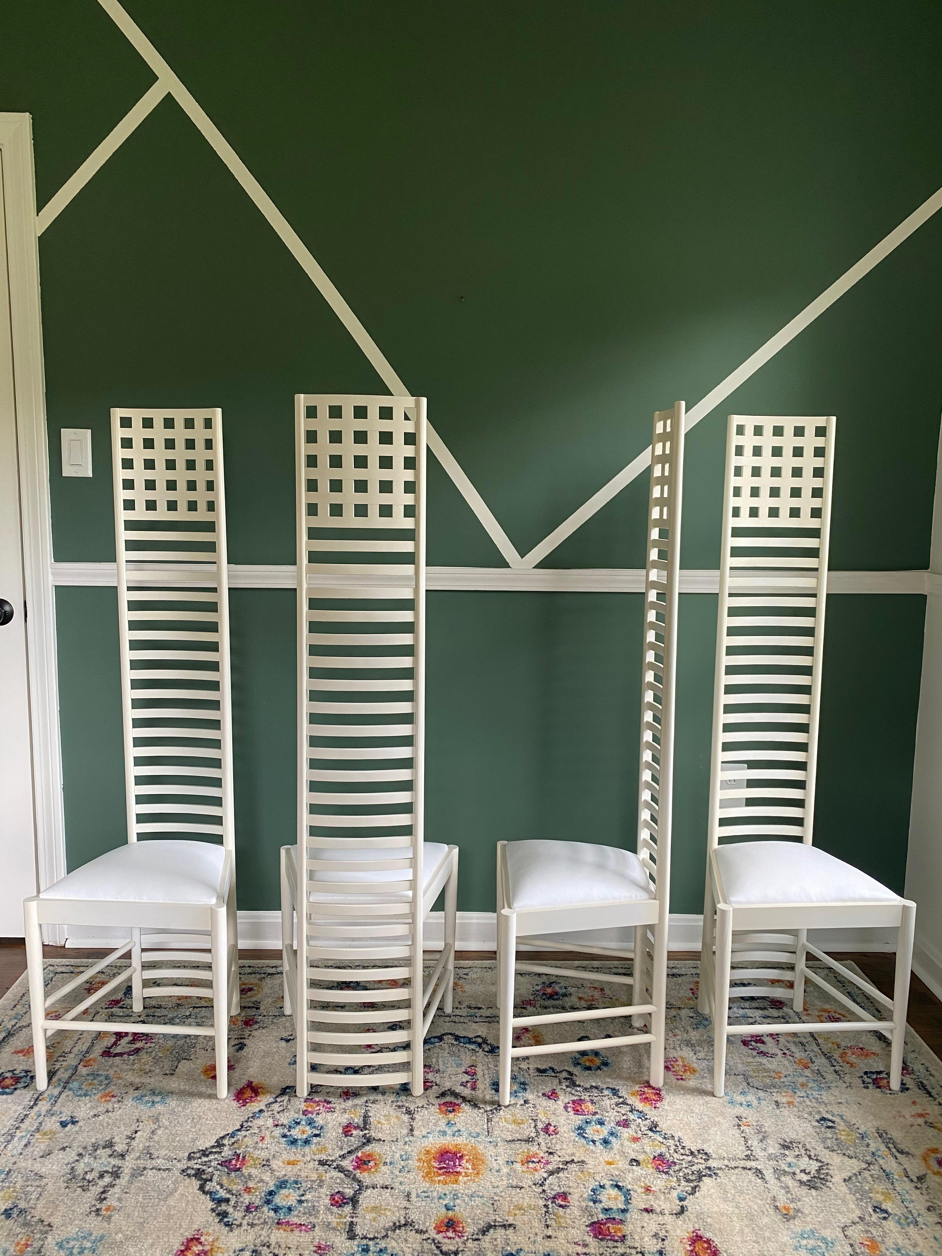 Art Nouveau Set of Four Charles Rennie Mackintosh-Style High Back Chairs by Gordon Mfg. For Sale