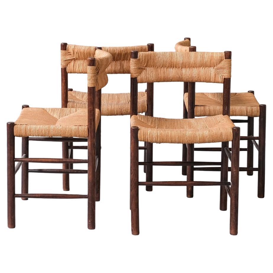 Set of Four Charlotte Perriand 'Dordogne' Model Mid-Century Dining Chairs For Sale