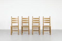 Set of Four Charlotte Perriand Inspired Oak and Rush Ladder-Back Chairs