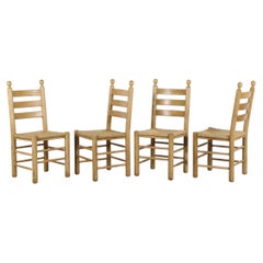 Set of Four Charlotte Perriand Inspired Oak and Rush Ladder-Back Chairs