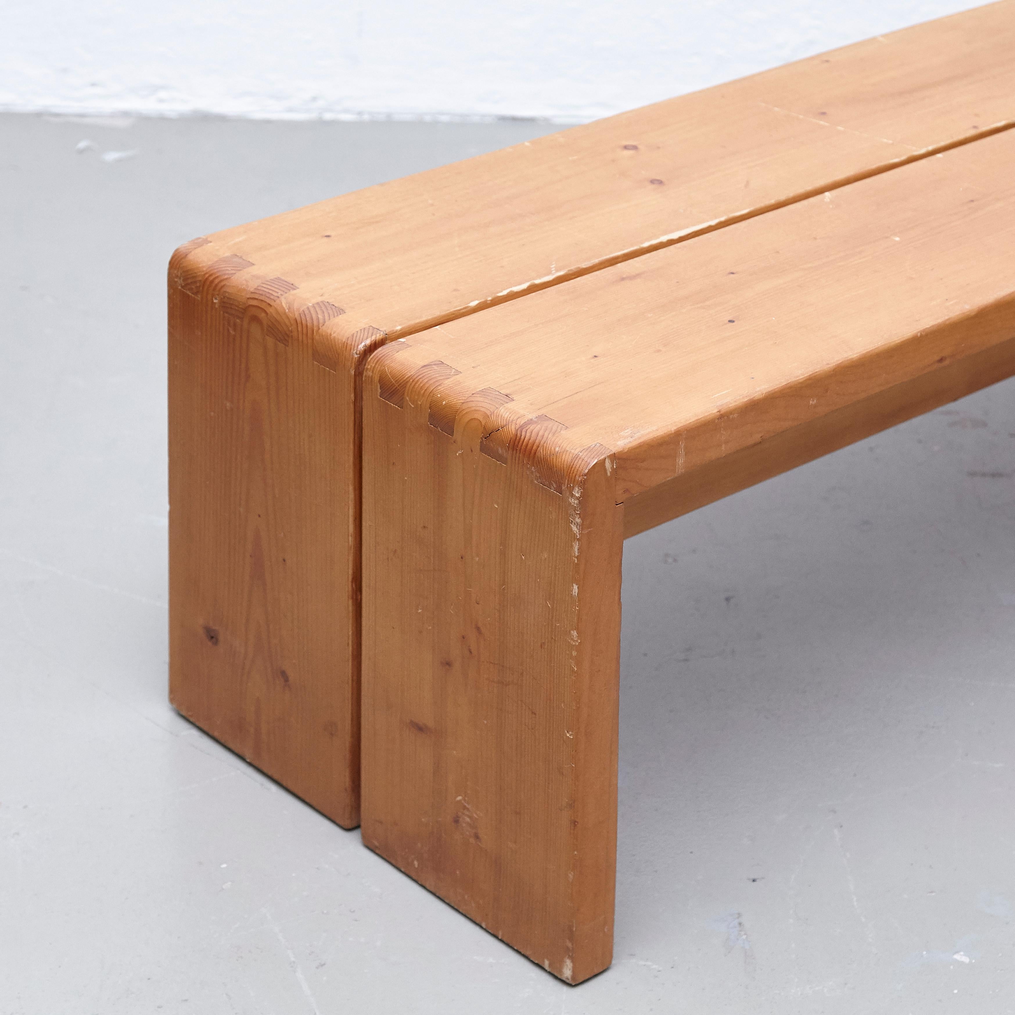 Pine Set of Four Charlotte Perriand Large Wood Benches for Les Arcs, circa 1960