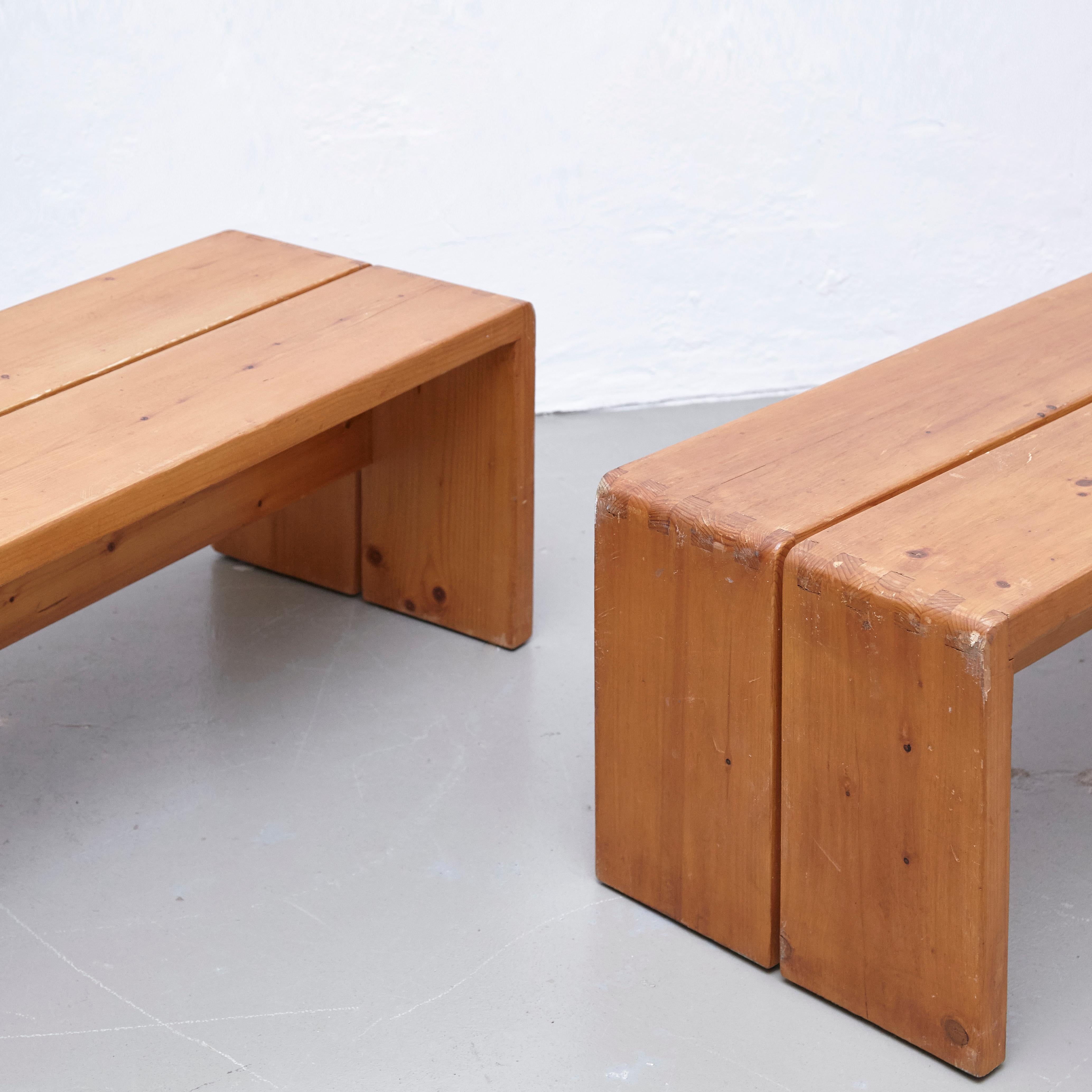 Set of Four Charlotte Perriand Large Wood Benches for Les Arcs, circa 1960 1