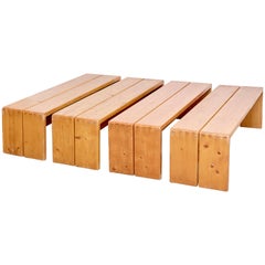 Set of Four Charlotte Perriand Large Wood Benches for Les Arcs, circa 1960