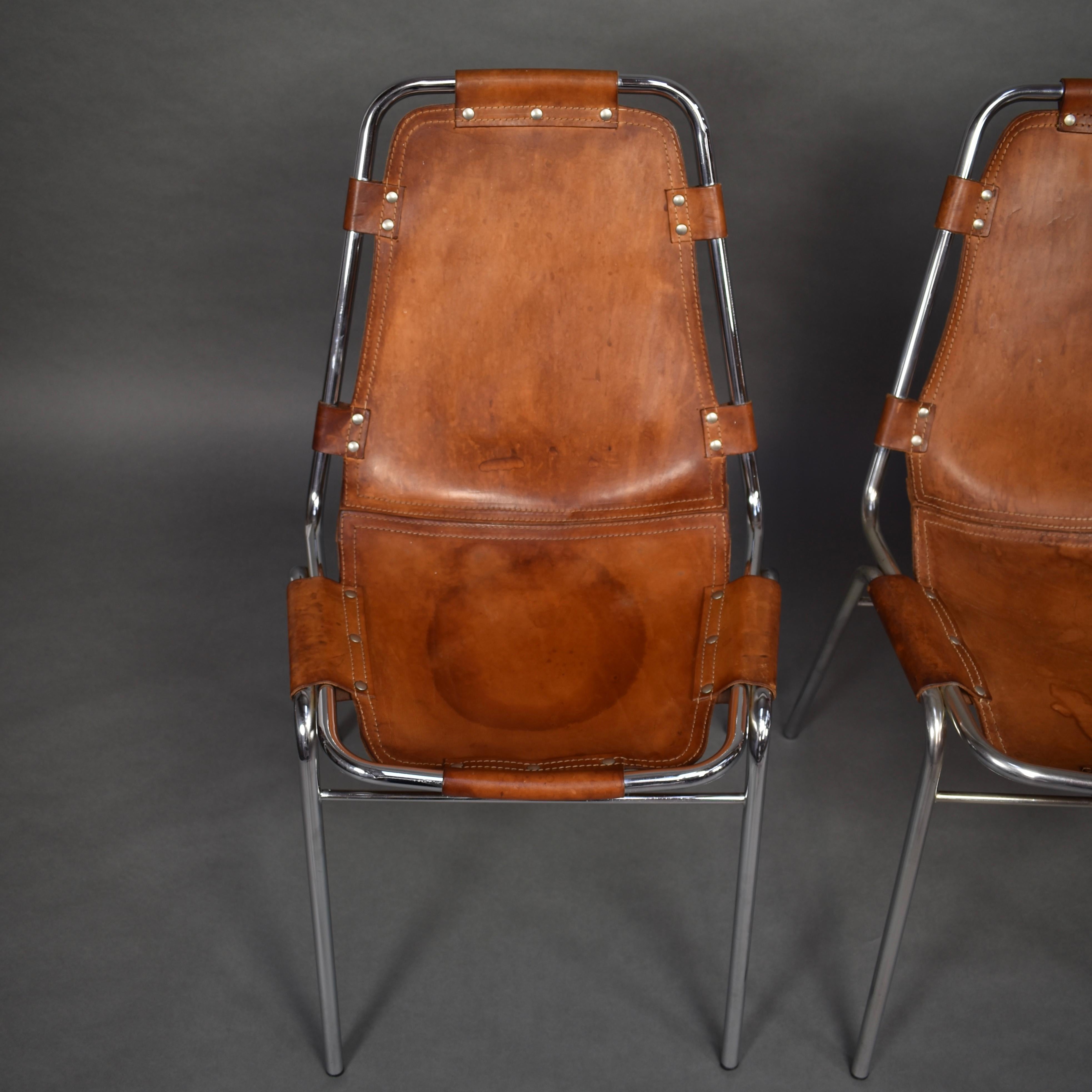 French Set of Four Les Arcs Chairs Selected by Charlotte Perriand, 1960s