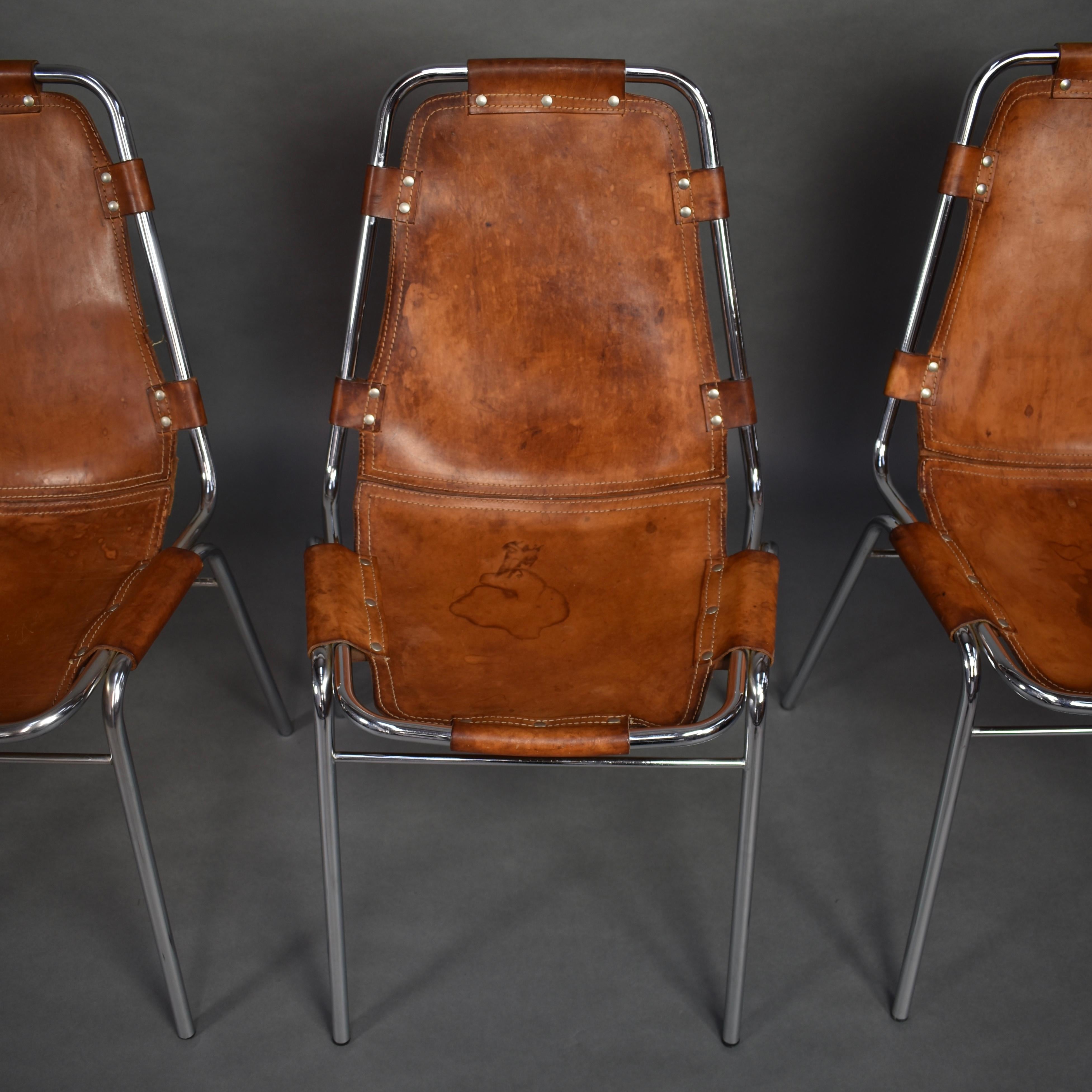 Mid-20th Century Set of Four Les Arcs Chairs Selected by Charlotte Perriand, 1960s