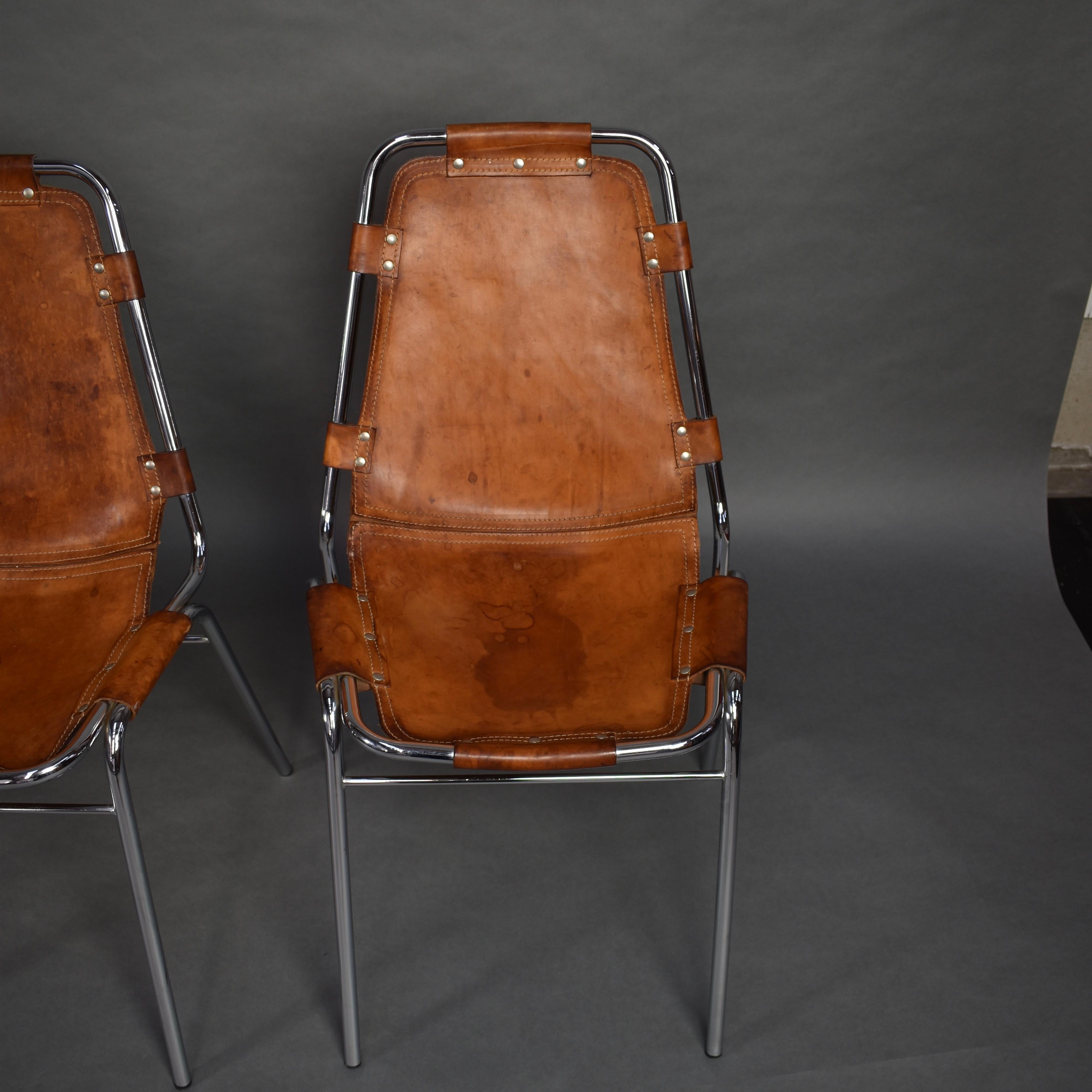 Leather Set of Four Les Arcs Chairs Selected by Charlotte Perriand, 1960s