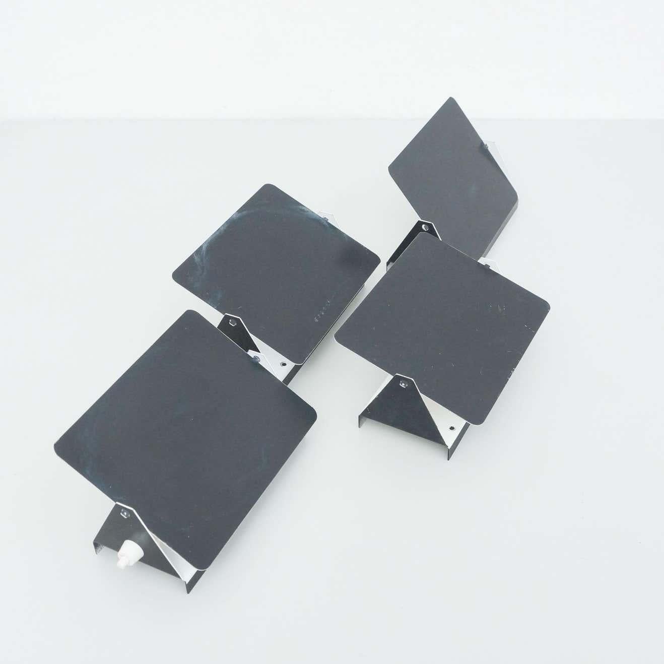 Lacquered Set of Four Charlotte Perriand, Mid-Century Modern, Black CP-1 French Wall Light For Sale