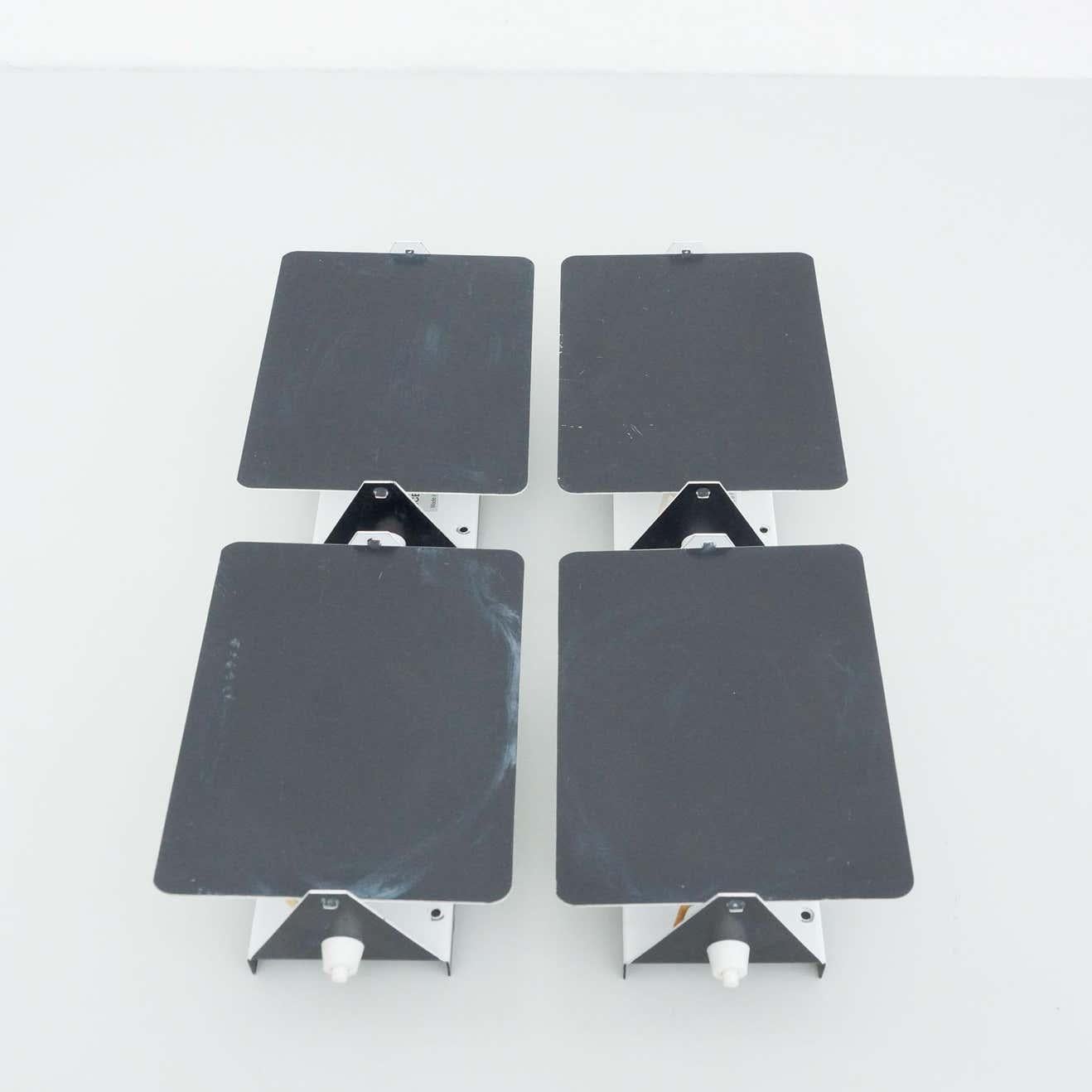 Metal Set of Four Charlotte Perriand, Mid-Century Modern, Black CP-1 French Wall Light For Sale