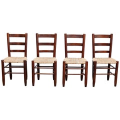 Set of Four Charlotte Perriand Mid-Century Modern Wood Rattan FrenchNº 19 Chairs