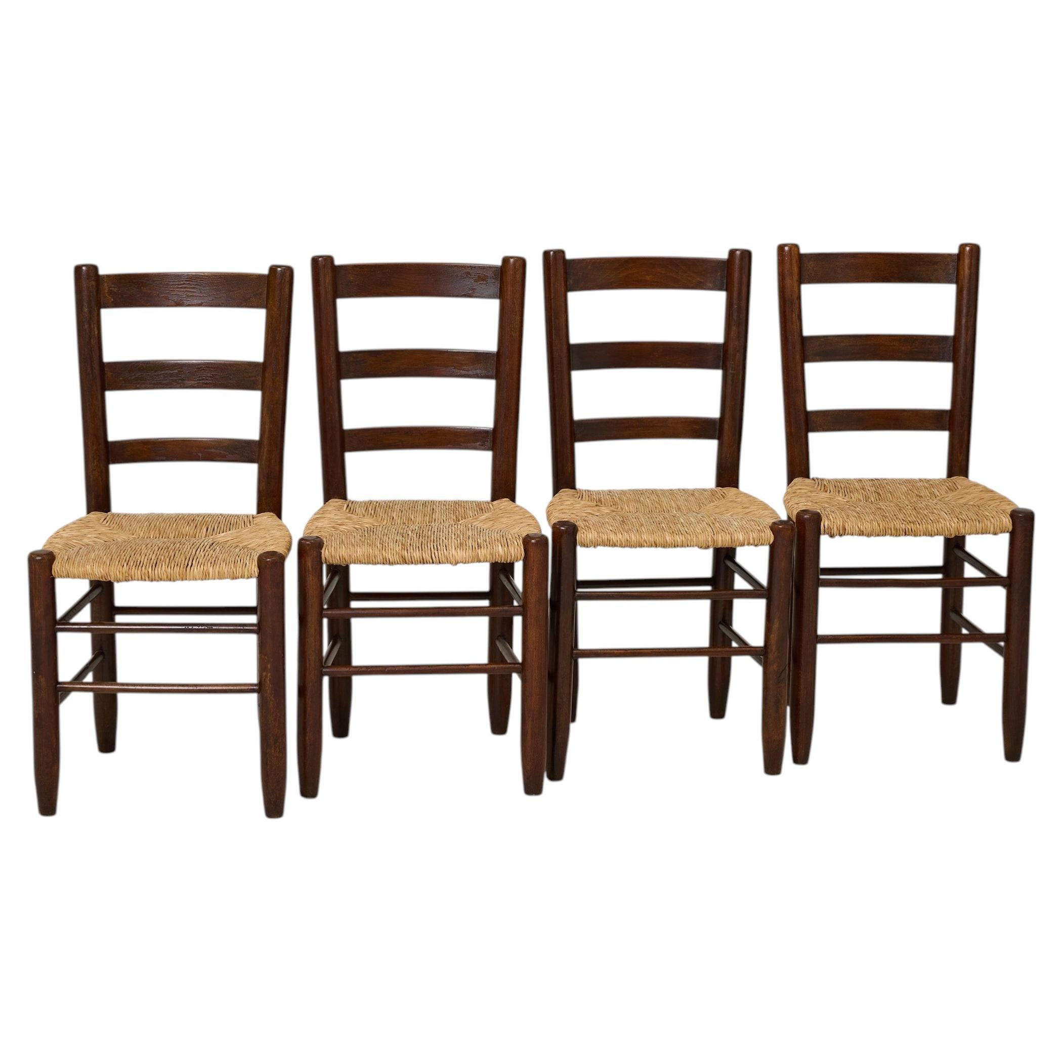 Set of Four Charlotte Perriand N.19 Wood and Rattan Mid Century Modern Chairs