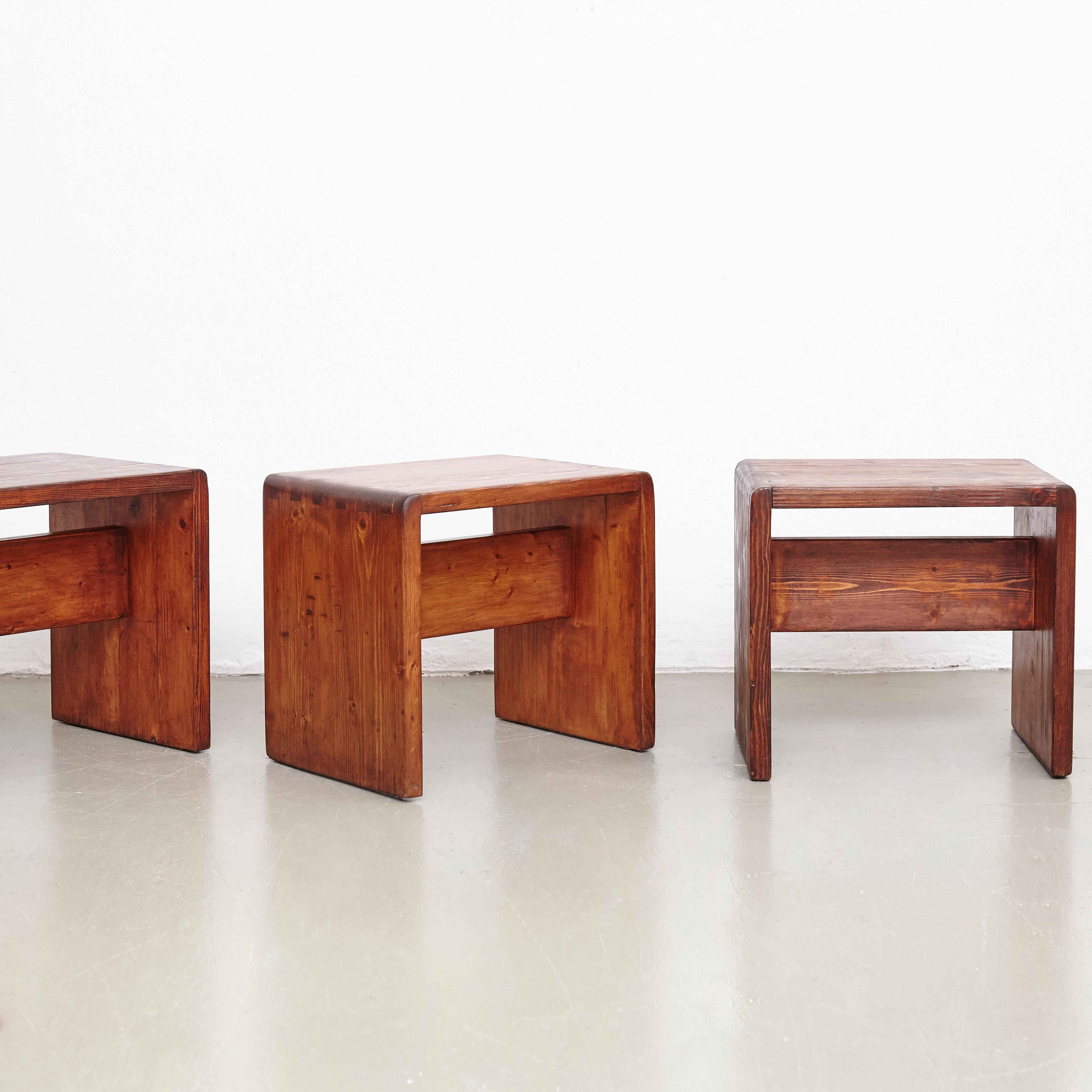 Mid-Century Modern Set of Four Charlotte Perriand Stools for Les Arcs