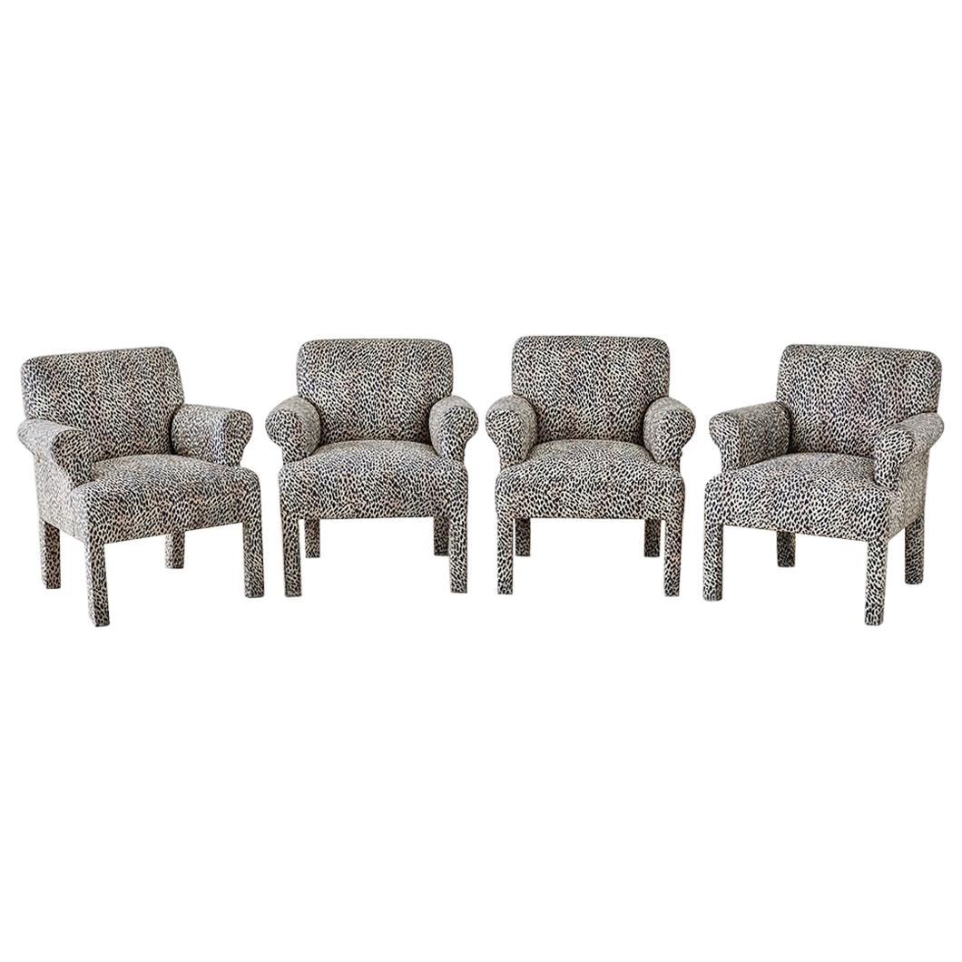 Set of Four Cheetah Leopard Upholstered Club Chairs
