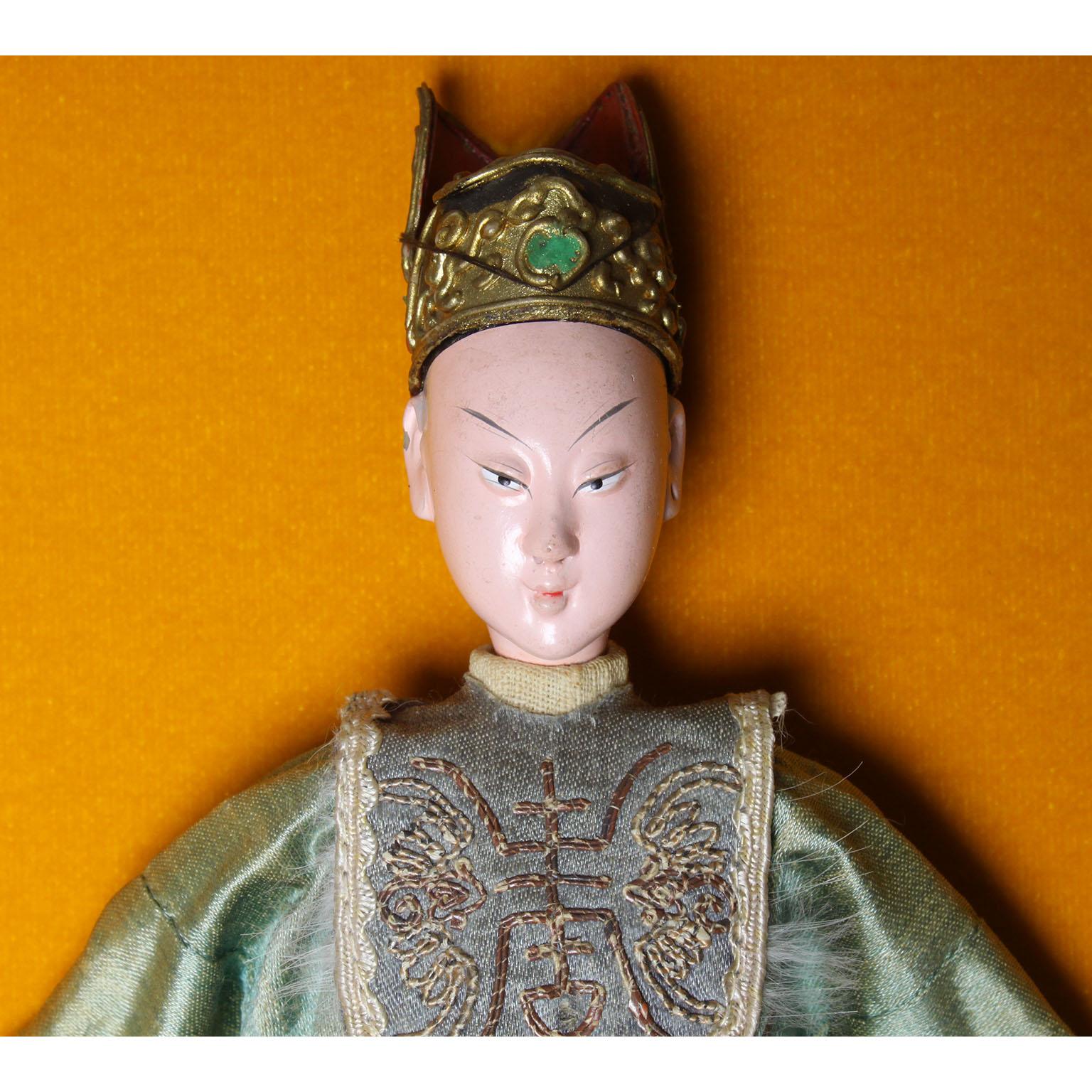 19th Century Set of Four Chinese 19th-20th Century Henan Opera Dolls in Twin Display Cases