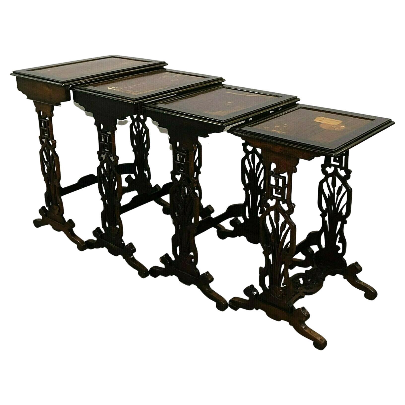 Set of Four Chinese 20th Century Nest of Tables Inlaid with Bone & Abalone 