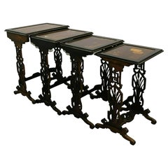Set of Four Chinese 20th Century Nest of Tables Inlaid with Bone & Abalone