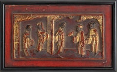 Set of Four Chinese Antique Carved Lacquered Relief Plaques
