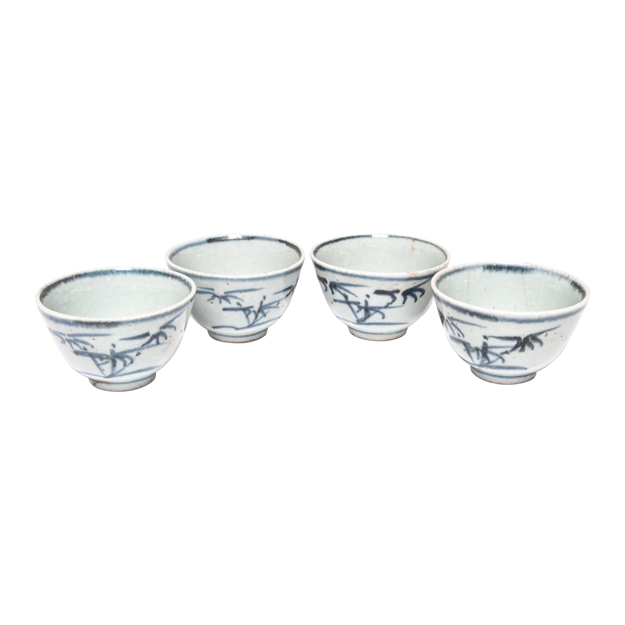 Set of Four Chinese Blue and White Tea Cups