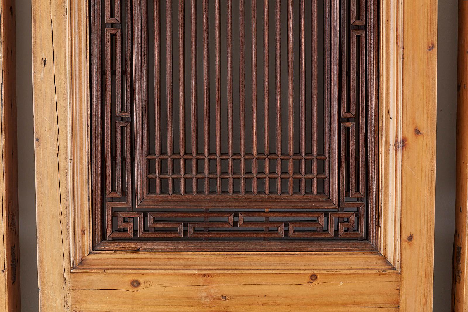 Set of Four Chinese Carved Elm Lattice Door Panels 2