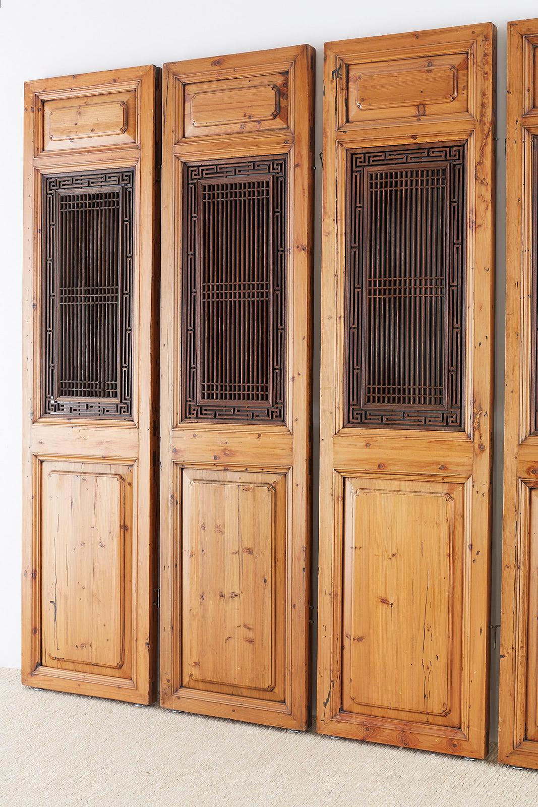 Set of Four Chinese Carved Elm Lattice Door Panels For Sale 3
