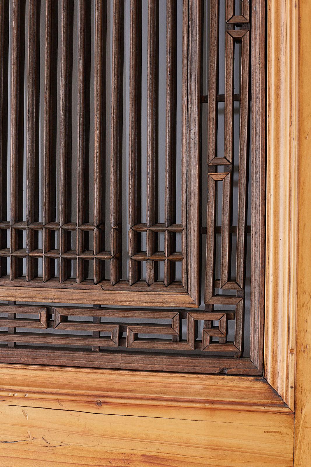 Set of Four Chinese Carved Elm Lattice Door Panels 7