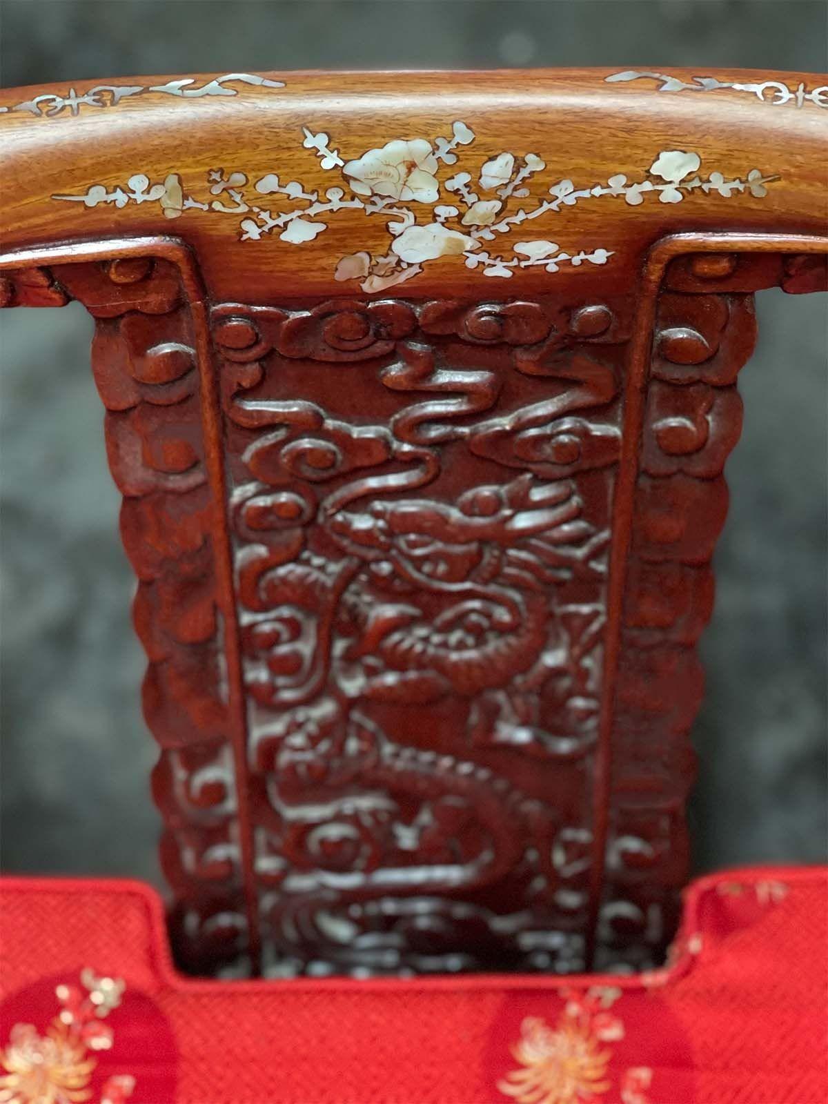 Set of Four Chinese Carved Wood Armchairs In Good Condition For Sale In Los Angeles, CA