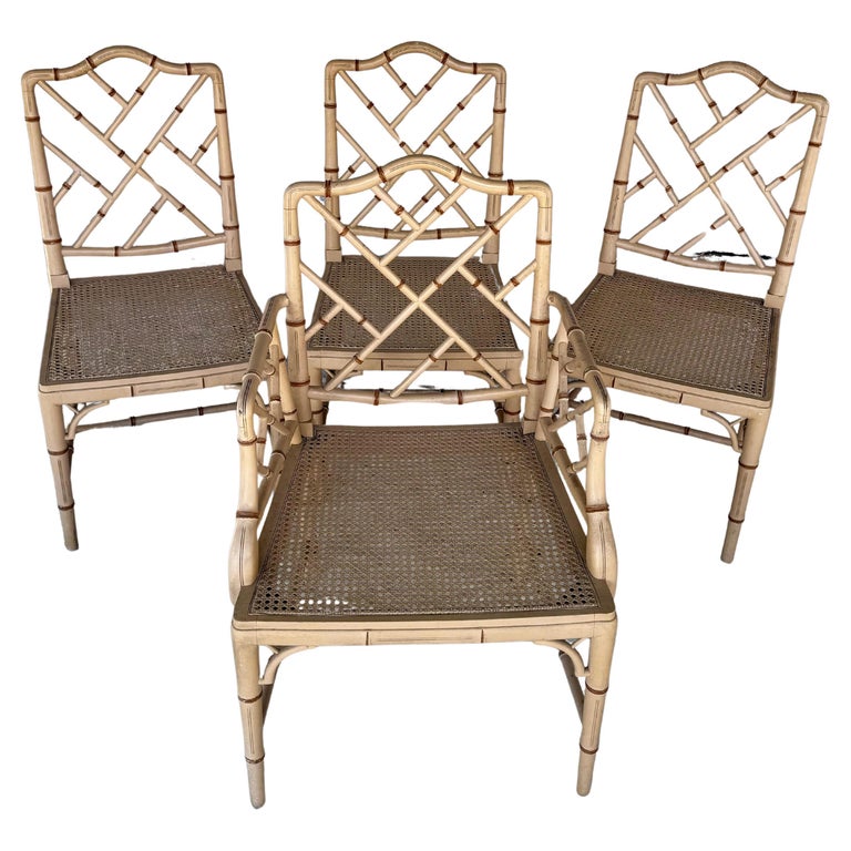 Set Of Four Chinese Chippendale Faux Bamboo Chairs For Sale at 1stDibs